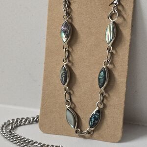Silver Link Abalone Shell Necklace With Chain Finnish